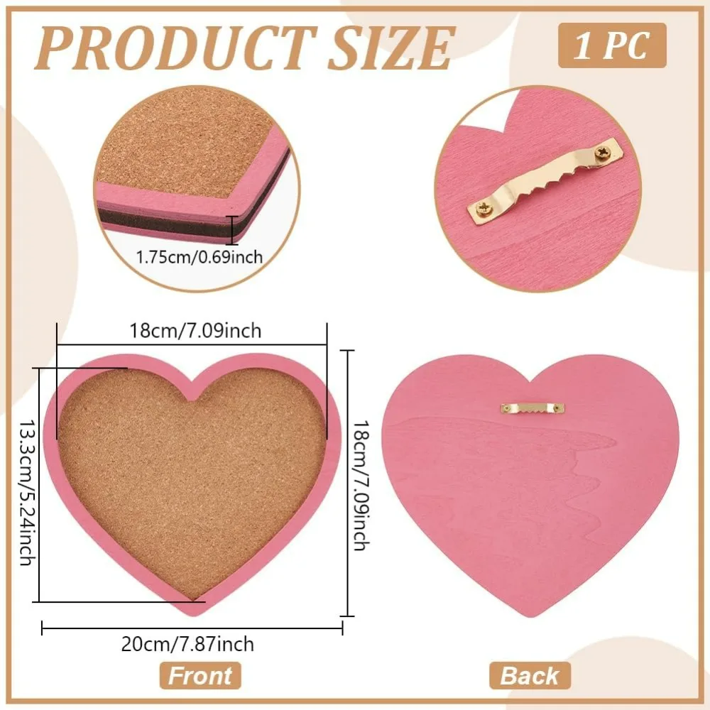 Pearl Pink Heart Pin Cork Board 7.8x7.1inch Bulletin Display Board Wall Mounted Cork Board with Pink Frame for Brooch Pin