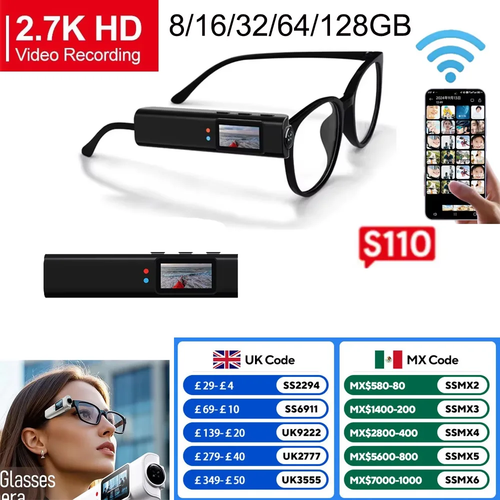 

2,7K FPV очки для вождения с камерой Wi-Fi для спорта на открытом воздухе Wi-Fi цифровая камера интеллектуальная гарнитура очки видеозапись