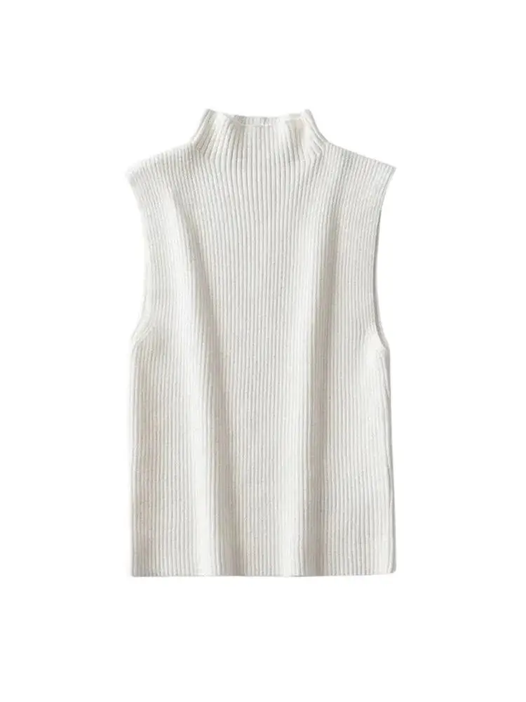 TRZA Women Fashion Fitted Basic Ribbed Knit Tank Tops Vintage High Neck Sleeveless Female Camis Chic Vest Top Mujer image 5