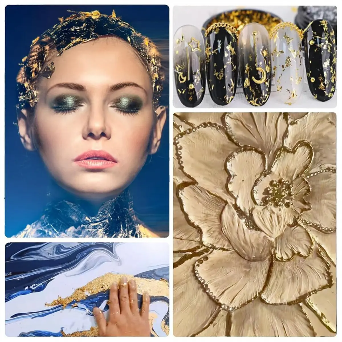 A38M Gold-Leaf Sheets for Art, 3 Colors 150 Sheets Gold Foil Sheets for DIY Crafts Decor,Painting with Tweezer & Brush