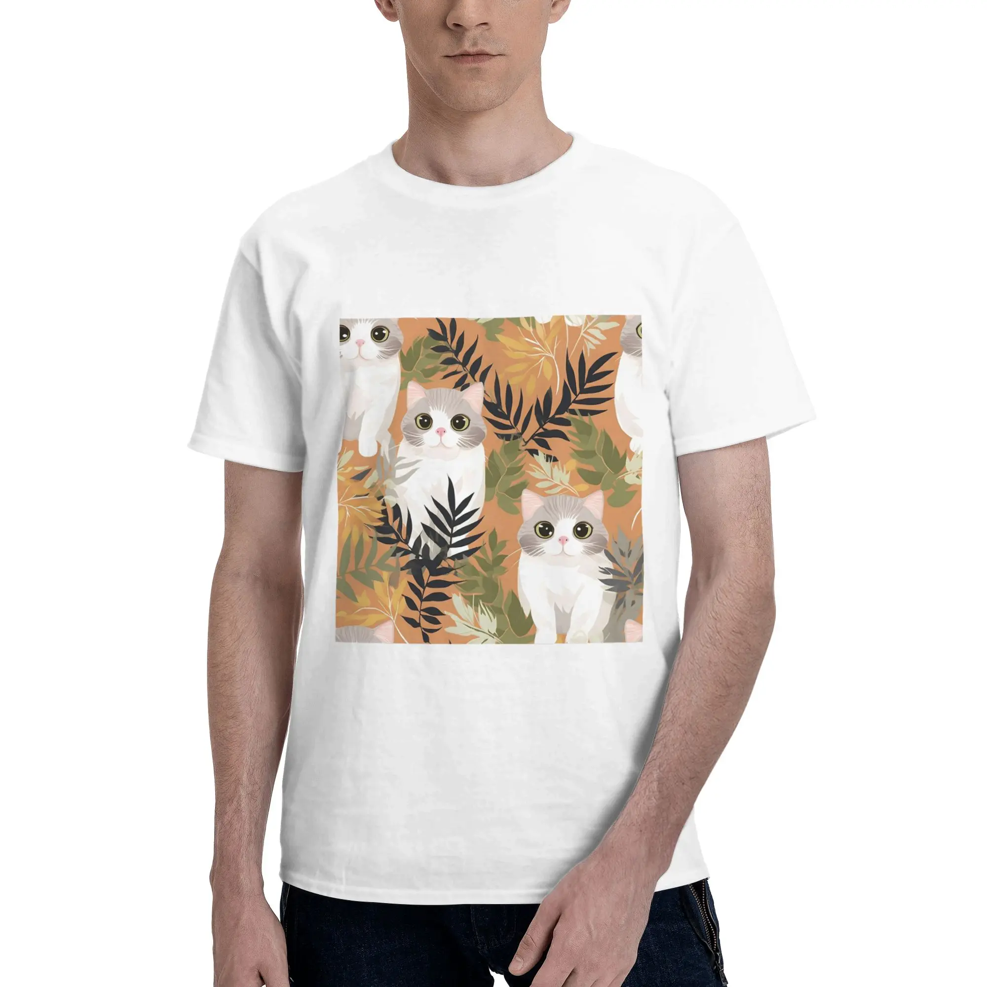 

Gray Ginger And Siamese Kittens Cats 100% Cotton T-Shirt Men's Fashion T Shirts Men O-Neck Short Sleeve S-6XL