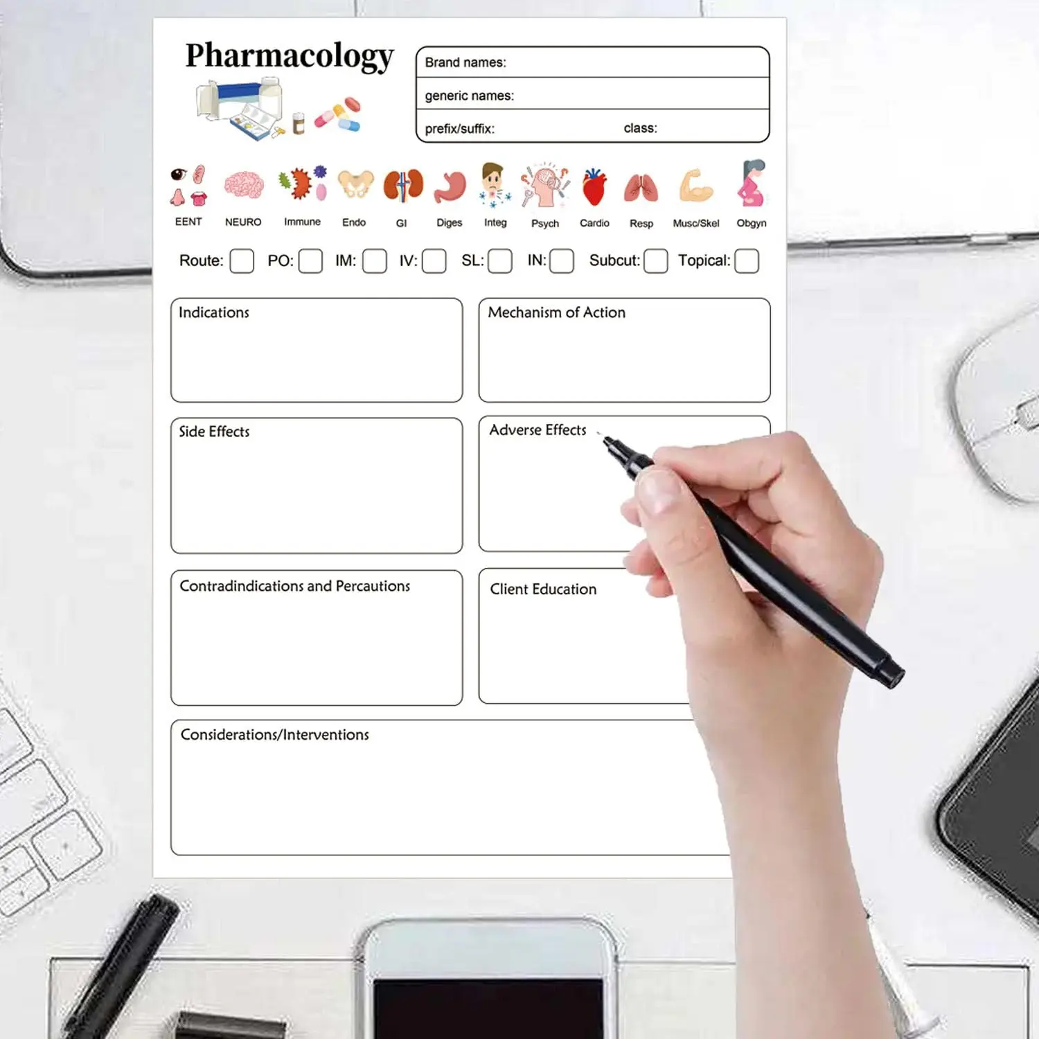 50Sheets Nursing School Pharmacology Notepad 11x8.26inch Pharmacology Map Notepad Sheet Doctor Pharmacist Notepads Study Guide