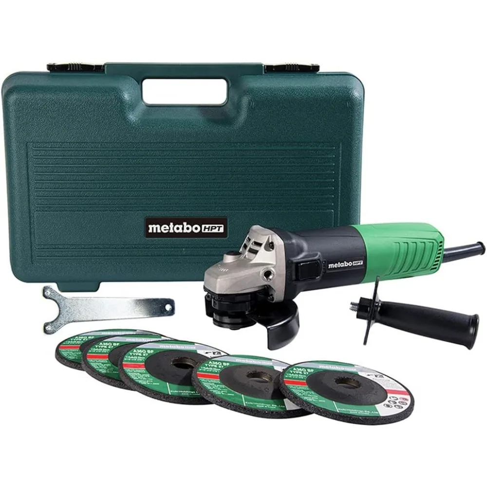 4.5-Inch Angle Grinder with 5 Wheels & Case, 6.2-Amp Motor, Lightweight for Easy Handling