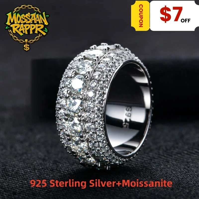 

MossanRappr 8,46cttw Муассанит Iced out Кольцо с бриллиантом Стерлинговое серебро 925 пробы Высокое качество и модные украшения для мужской праздничной одежды