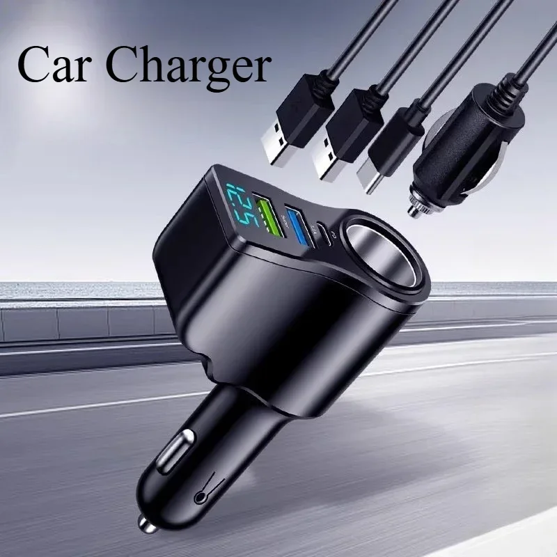 Car Charger Super Fast Charging One-to-four Cigarette Lighter Conversion USB Expansion Multi-function Automobiles Accessories