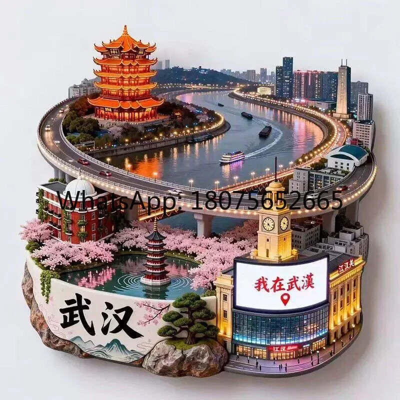Wuhan cultural & creative refrigerator magnet - yangtze river bridge metal magnetic sticker - travel souvenir gift