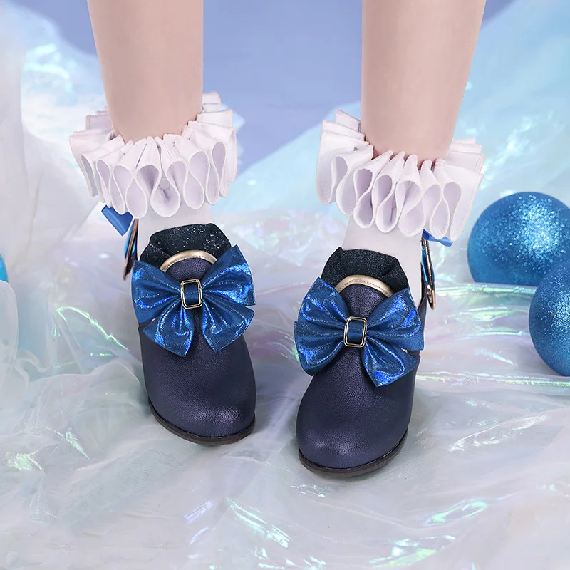 Game Genshin Impact Focalors Cosplay Prop Shoes Furina retro delicate Blue bow Fontaine water god New Costume shoes G