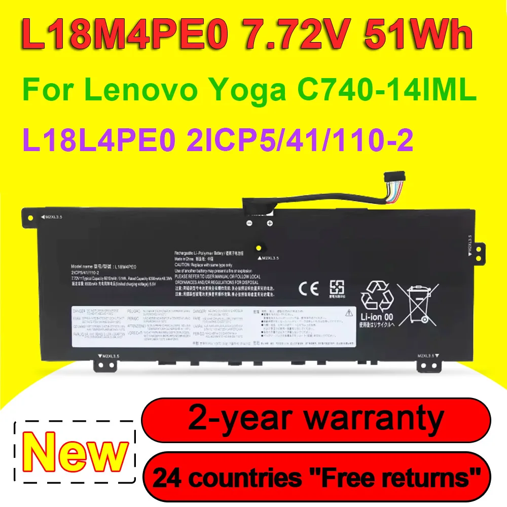 L18M4PE0 L18L4PE0 Laptop Battery For Lenovo Yoga C740-14IML 81TC Series 5B10U40209 5B10U40210 5B10W67296 5B10W67185 7.72V 51Wh