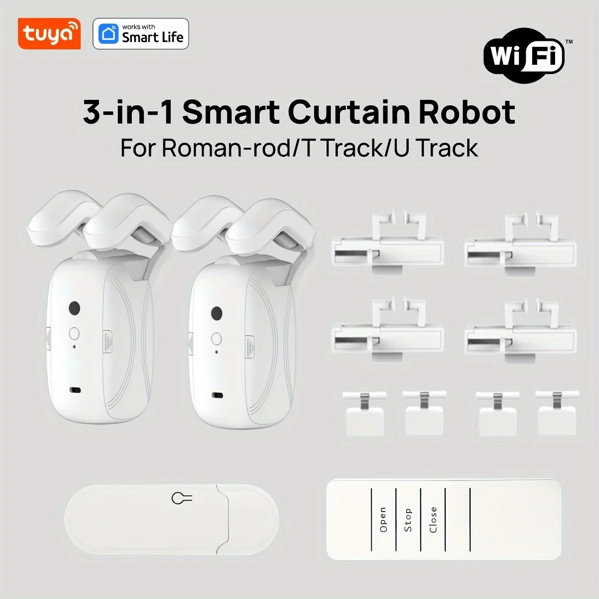 1/2PCS Tuya Smart WiFi Curtain Robot (1PCS with Hub) for Roman Rod Track - App Remote Control, Alexa & Google Home Compatible
