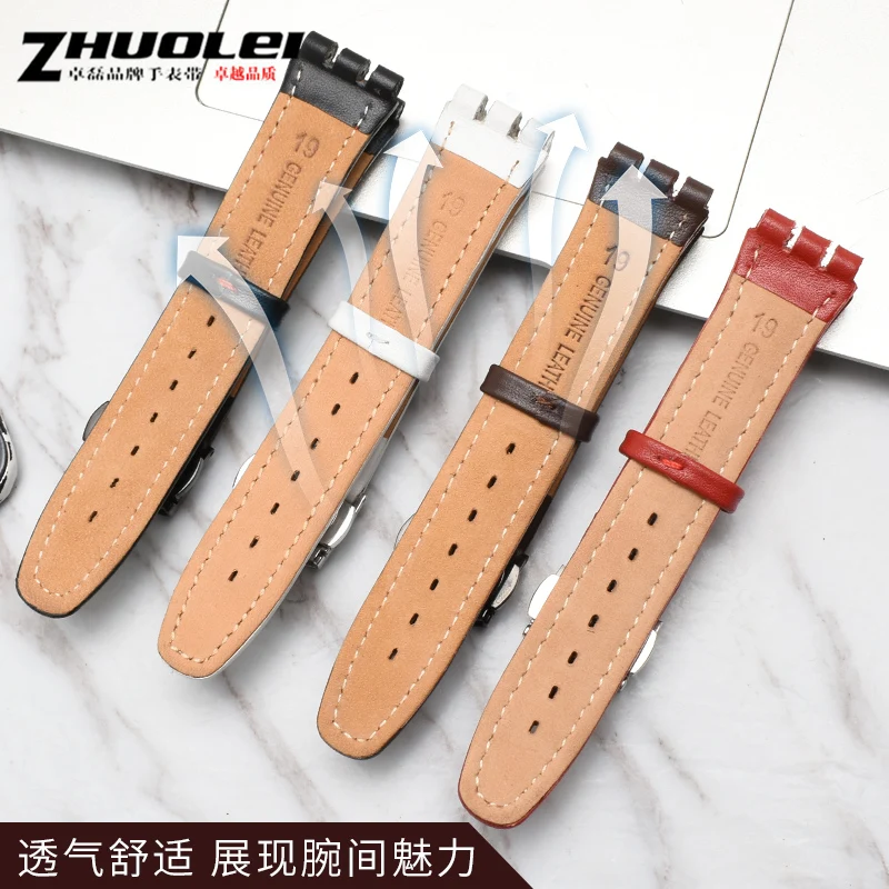 Genuine leather watch strap For SWATCH YCS YAS YGS IRONY Soft cowhide watchband 17mm 19mm men women Folding buckle bracelet band