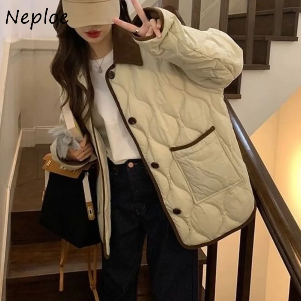 

Neploe тонкие корейские клетчатые парки со вставками, короткая лоскутная свободная куртка с небольшим ароматом, новая куртка с отложным воротником, свежая куртка меньшинства