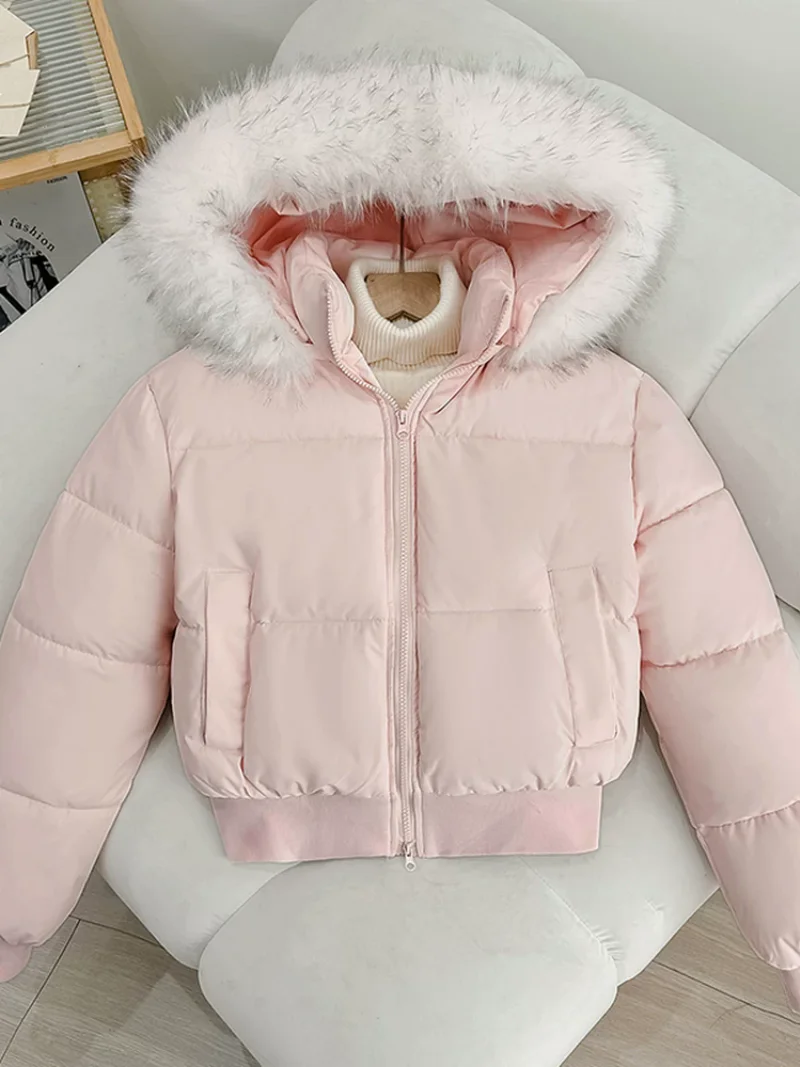 Korean Women's Winter Short Down Jacket Casual Coat with Removable Fur Collar Stylish Top J1771