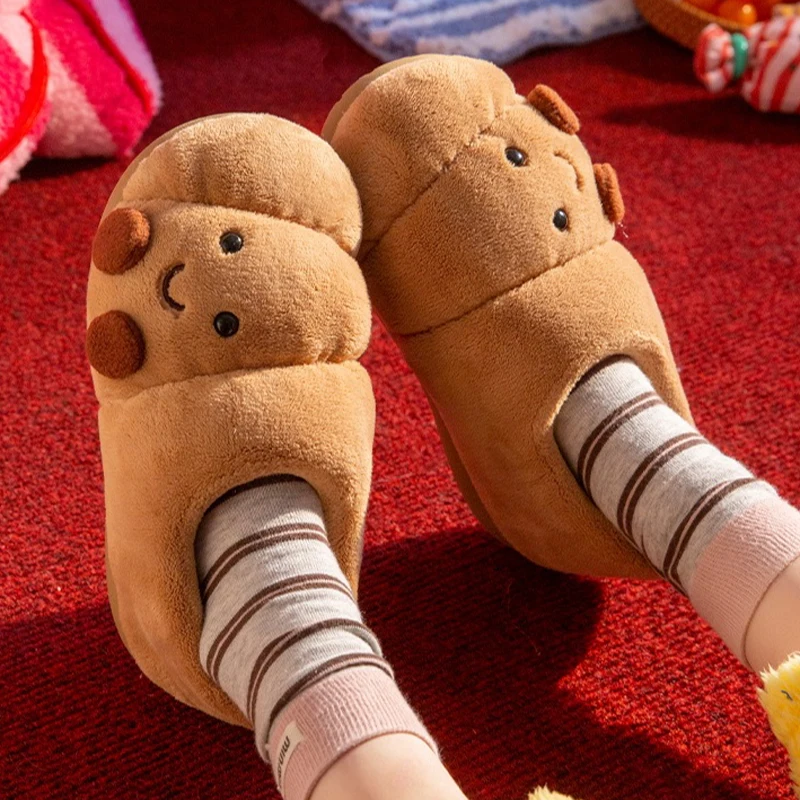 Winter Warm Slipper Women Bread Cute Funny Home Fuzzy Plush Indoor Floor Non Slip Men Male House Shoes Female Footwear Croissant