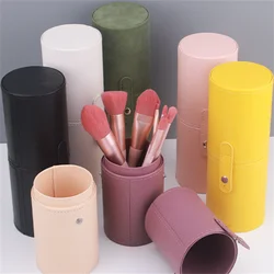 PU Leather Makeup Brush Bucket Portable Travel Cosmetic Bag Multi-Function Dust-Proof Waterproof Makeup Brush Cylinder