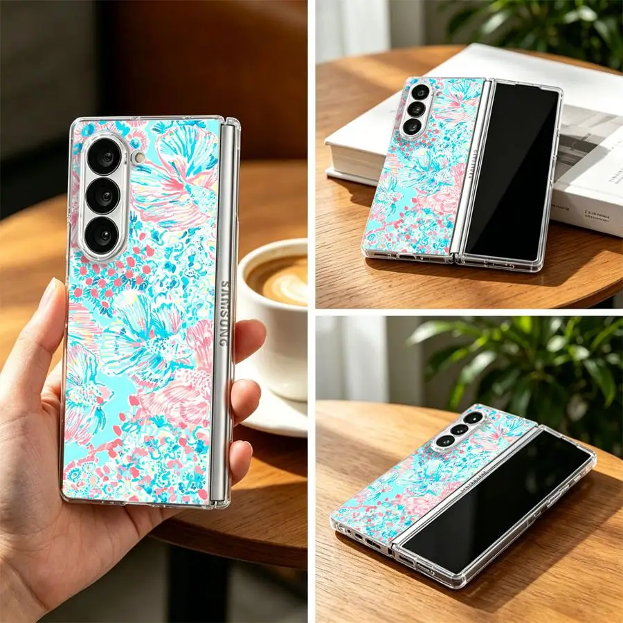 Hard Phone Cover Case for Samsung Galaxy ZFold7 ZFold3 ZFold4 Z Fold 7 6 5 4 3 ZFold5 ZFold6 Tropical Fish Floral