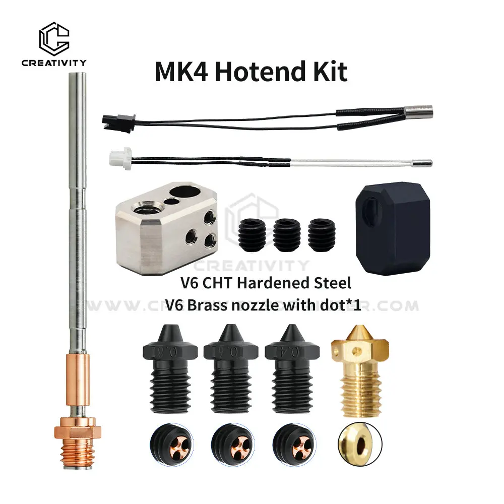 

Creativity MK4 Hotend Kit Print Head Heater Block Hardened Steel Nozzle 24V 40W Heating Cartridge Thermistor for Prusa I3