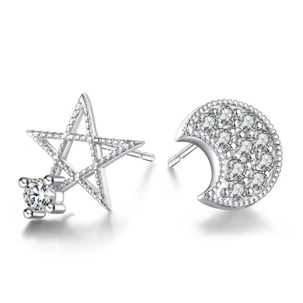 Cute Star Moon Setting Cubic Zirconia Stud Earring For Women Creative Fine Jewelry 2026 925 Solid Sterling Silver Jewelry