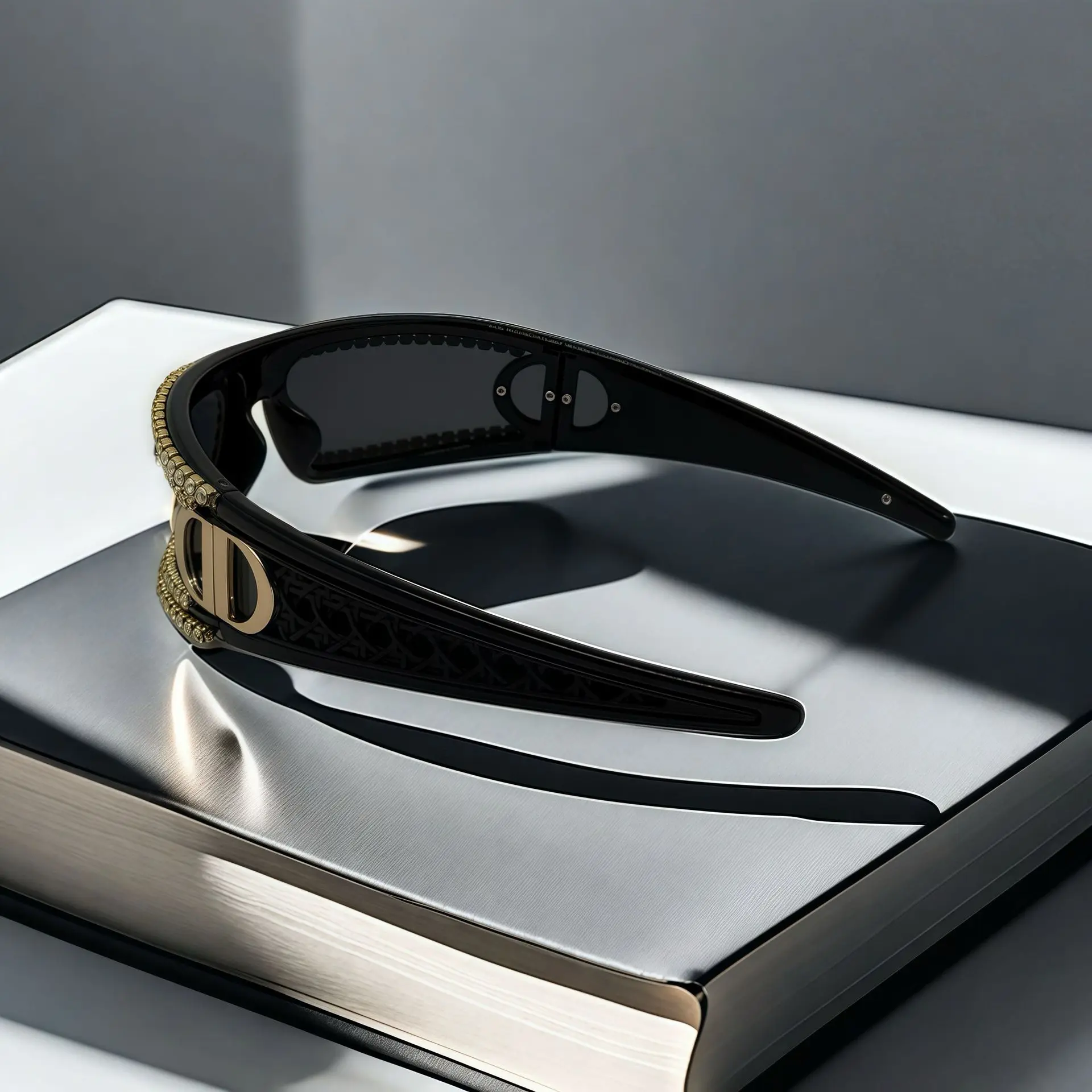 Óculos de sol anexados com faixa de cabeça de hip hop com strass de cristal estilo de tecnologia futurista para mulheres moda festa óculos novidade