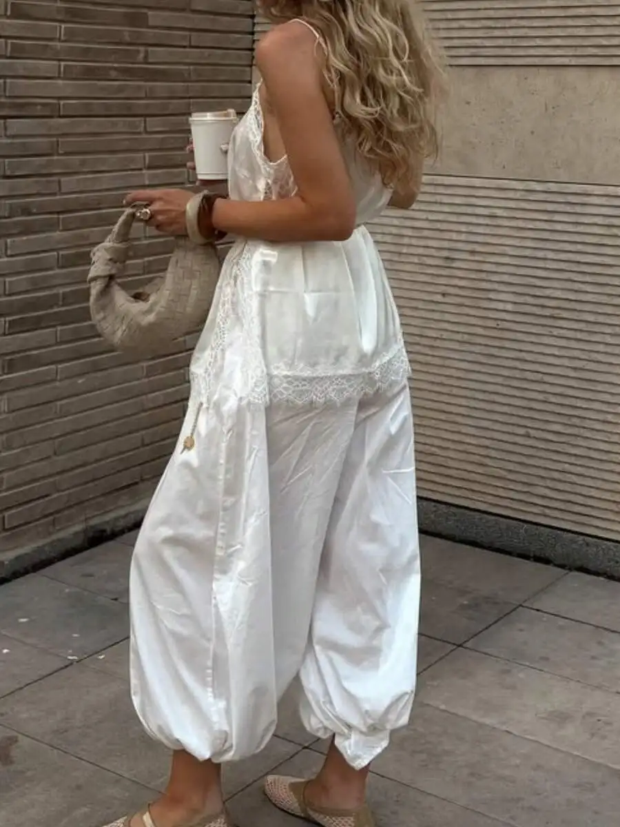 Womens Lace Silk Satin Cami Top V Neck Spaghetti Strap Sleeveless Backless Patchwork Summer Blouse