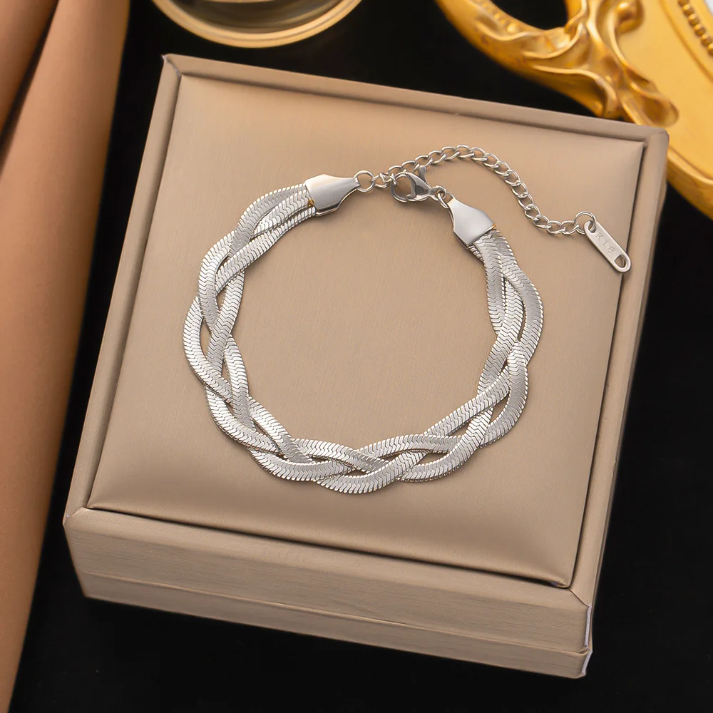 316L Stainless Steel Gold Color Thick Snake Chain Cross Weave Twist Bracelet for Women Wrist Chains Trendy Party Jewelry Gift