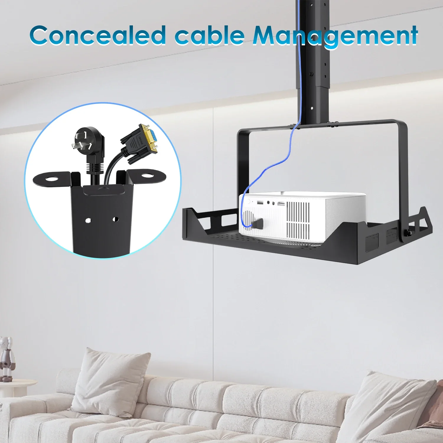 Salange Projector Mount Tray, Universal Wall Ceiling Mount Projector Holder for Home Cinema Office Black Height Adjustable