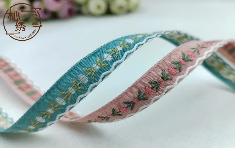 10Yards 11mm Flower Embroidered Lace Trim Ribbon Korea Fabric for Apparel Clothes Accessories Handmade Sewing DIY Crafts