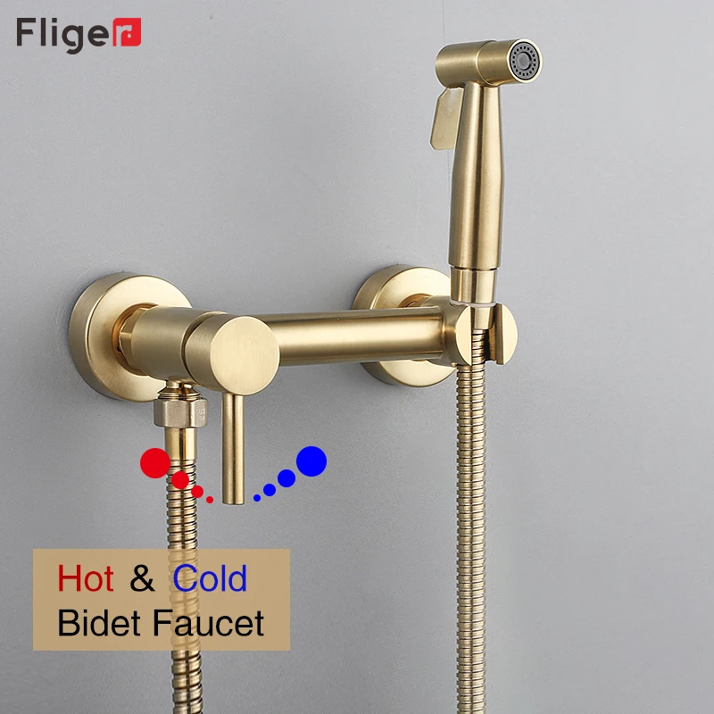 

Fliger Gold Bidet Faucet Stainless Steel Hygienic shower for bathroom Cold Hot Water Mixer Shower Sprayer Head Tap Toilet Faucet