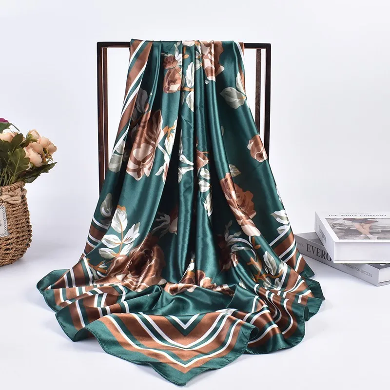 

90*90cm Square Women Scarves Silk Office Ladies Hair Neck Bandanna Headband Foulard Headcloth Muslim Headscarf Female Muffler