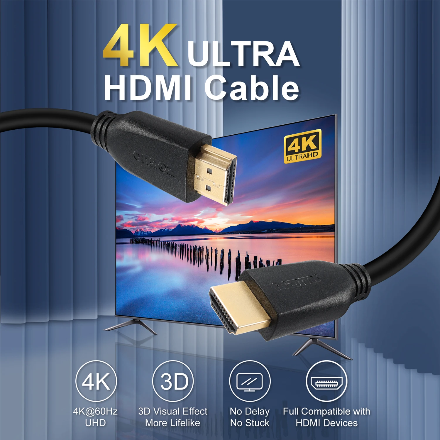 ZOGUO 4K HDMI2.0 kabel High Speed 18Gbps 4K 60HZ 3D 1080P kompatybilny pozłacany do IPTV HDTV BOX PS4 rozdzielacz 3m 5m