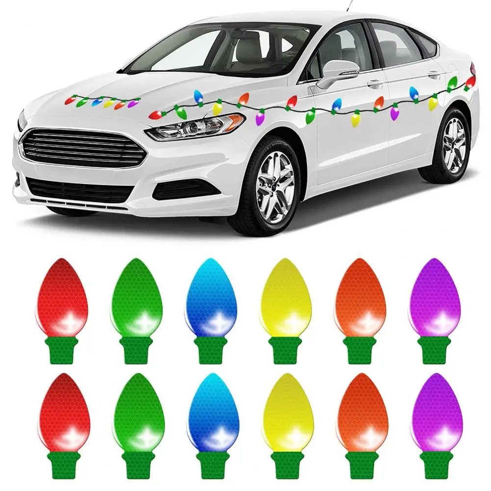 Car Holiday Decorations Colorful Bulb Shape Christmas Car Magnets Festive Decoration for Refrigerator Garage Reflective for Car