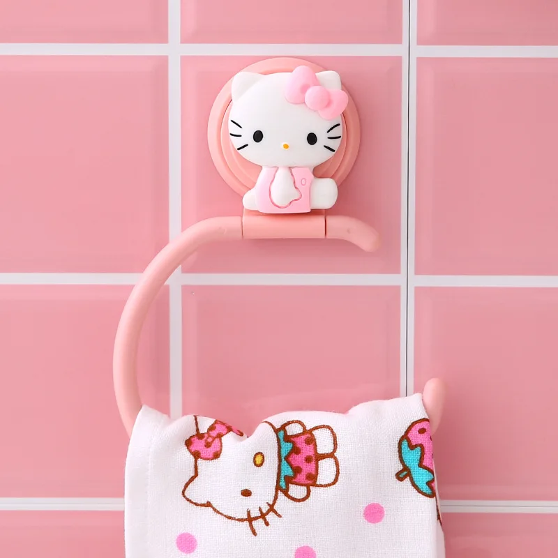 Sanrio Hello Kitty Bathroom Hanging Towel Rack Cartoon Melody Punch-Free Kitchen Cabinet Door Rag Hanger Hook Holder Shelf Gift