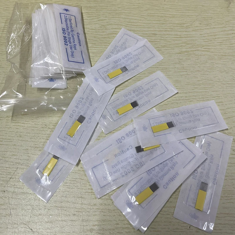 Permanent Makeup Tattoo Needles Blade 50pcs 2 Rows 9/15/17/19/21 Flat for 3D Embroidery Eyebrow Tattoo Microblading Tattoo Pen