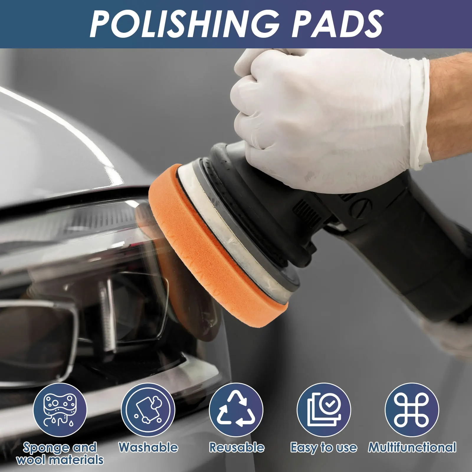 6Pcs Buffing Polishing Pad Set 5.5 Inch Reusable Round Sponge Buffing Pad Washable Imitation Wool Polishing Wheel for Waxing