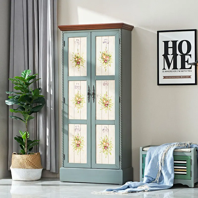 80Cm double door shoe cabinet single mirror small wardrobe living room cabinet locker locker American painted two doors