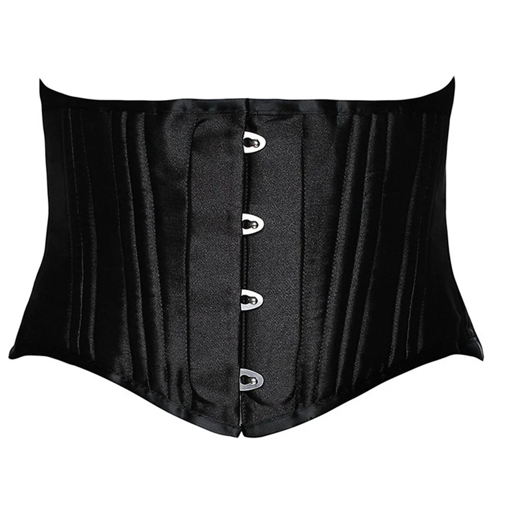 

Women Short Torso 24 Roots Double Steel Bones Underbust Corset Satin Waist Trainer Bustiers Shaper Belt White Black Plus Size