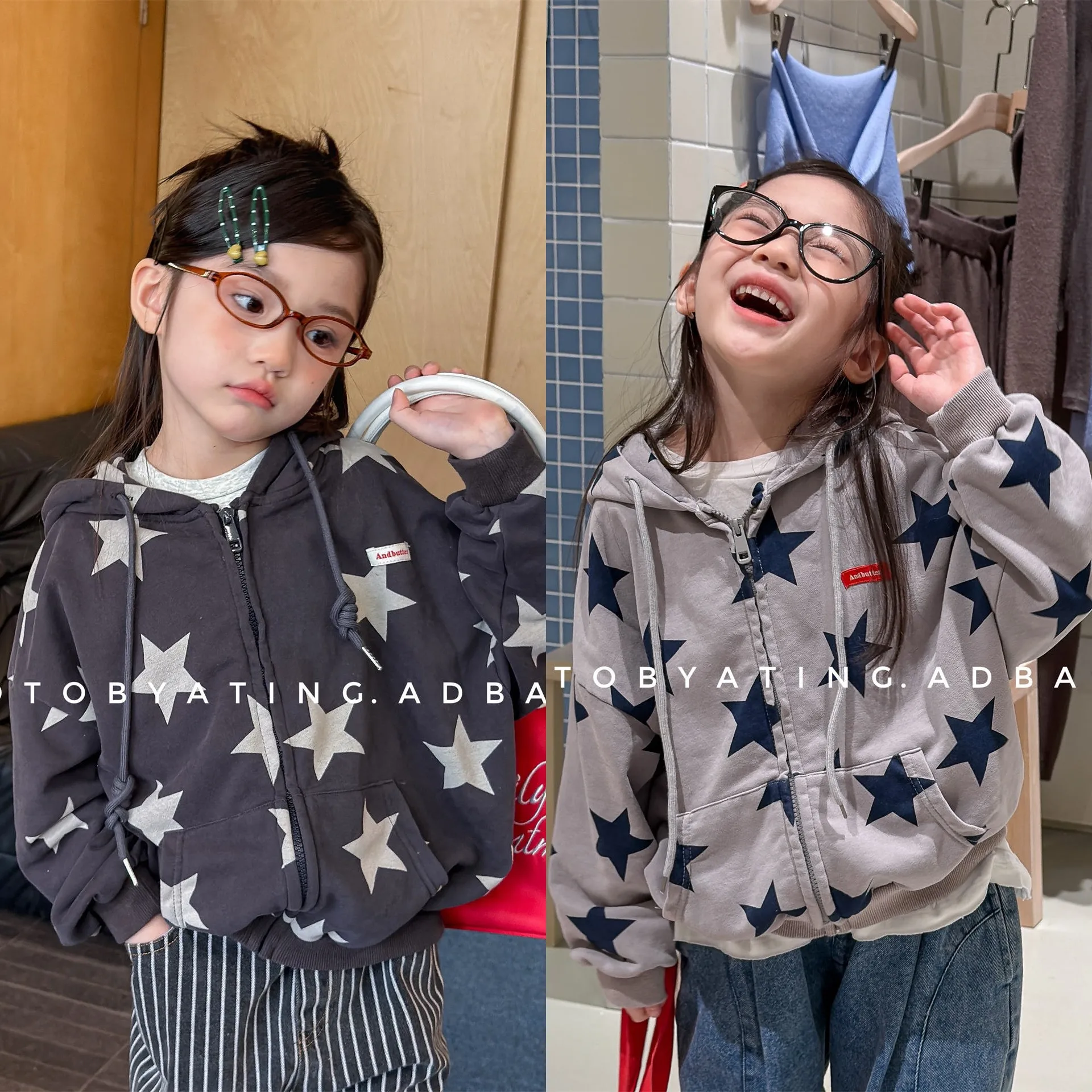 Casaco para Meninas 2026, Nova Coleção Primavera e Verão, Roupas Infantis Estilo Coreano, Casaco com Capuz Estampado com Estrelas para Meninas