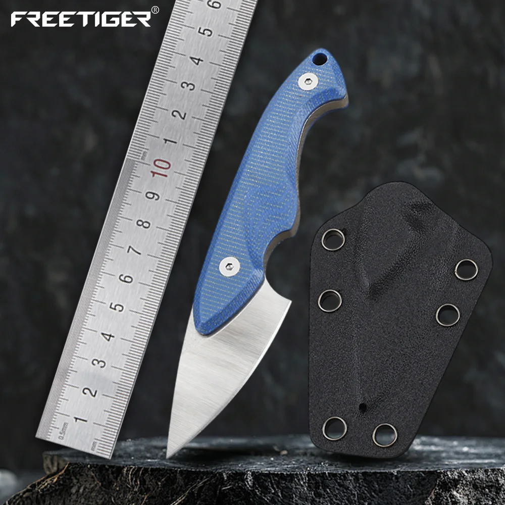 

FREETIGER Fixed Blade Knife for Camping Hiking, 14C28N Blade Blue Micarta Handle Small EDC Knife for Outdoorsmen & Survivalists