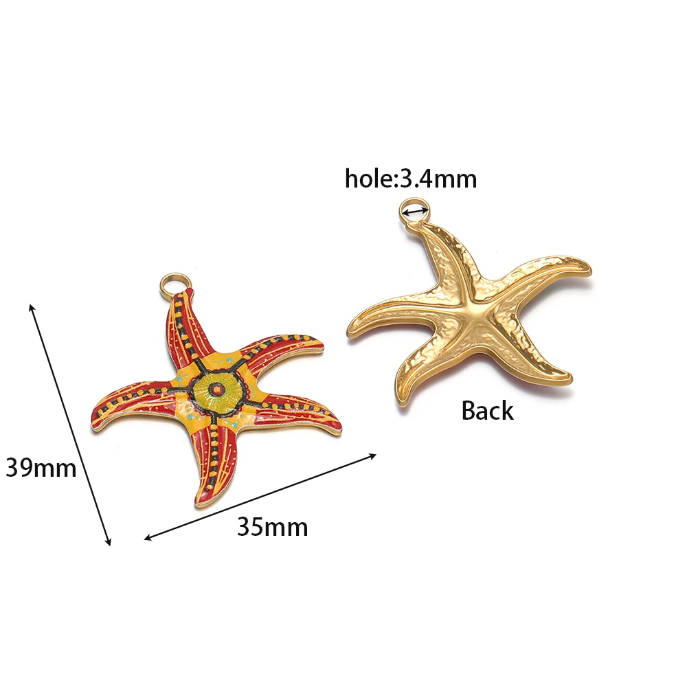 4 Stück Edelstahl-Charms mit buntem Emaille-Motiv in Seesternform für modische Halsketten, Anhänger, Ohrringe, Komponenten für DIY-Schmuckherstellung für Kinder – Detail 1