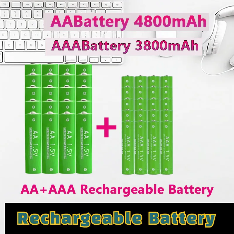 1.5V Rechargeable AA AAA 4.8-3.8Ah Battery For Torch Toys Clock MP3 Player Replace Ni-Mh Battery Delivery within 15-25 days