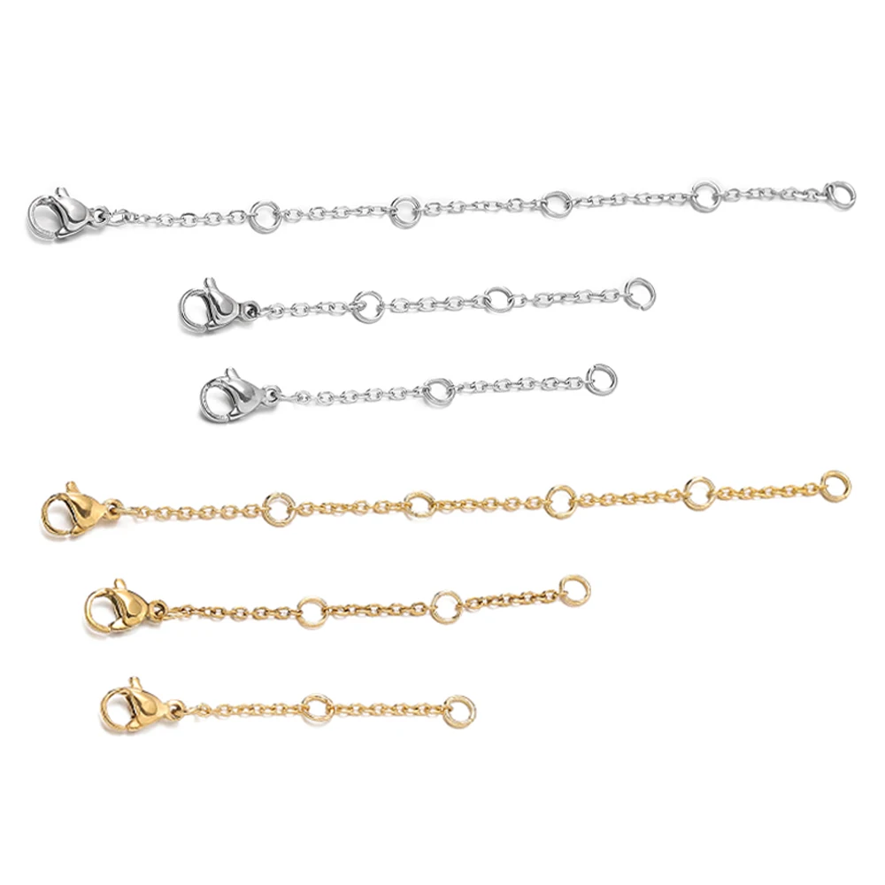 5Pcs/Pack Stainless Steel Three Sizes Gold Steel Color Extention Chains for DIY Necklace Bracelets Jewelry Making Accessories
