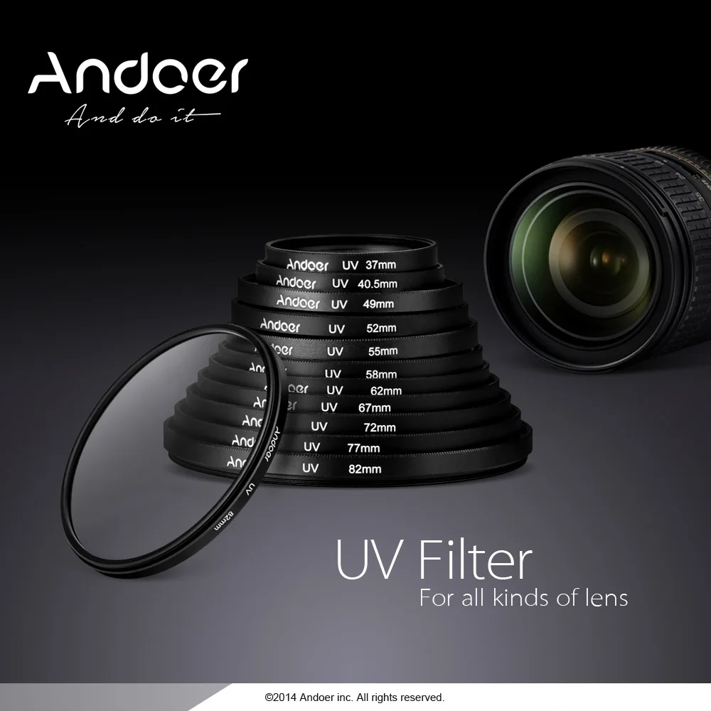 Andoer 49mm/ 52mm/ 55mm/ 58mm/ 62mm/67mm UV Ultra-Violet Filter Lens Protector for Canon Nikon DSLR Cameras