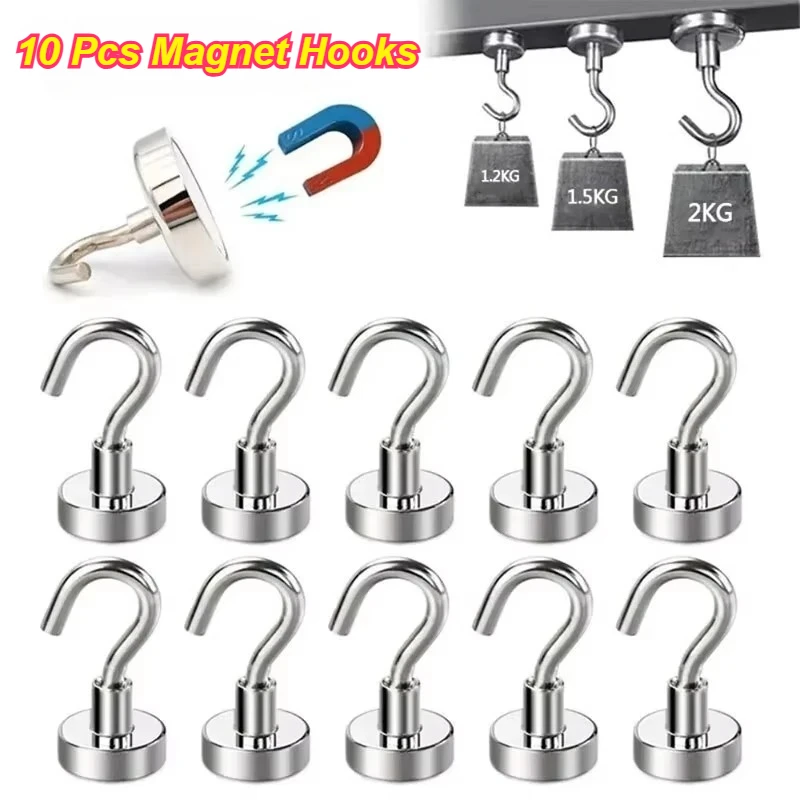 10PCS Strong Magnet Hooks MultiPurpose Storage Hooks Home Kitchen Bar Storage Hooks Key Storage Hooks Bathroom Hangers Rustproof