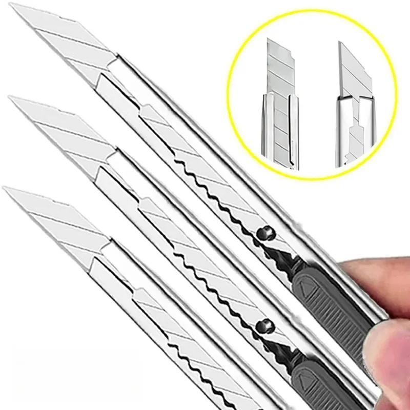 1Pcs Utility Knife Stainless Steel Box Cutter Non-Slip Blade Unboxing Knife Paper Cutting Handicraft Carving Hand Tools
