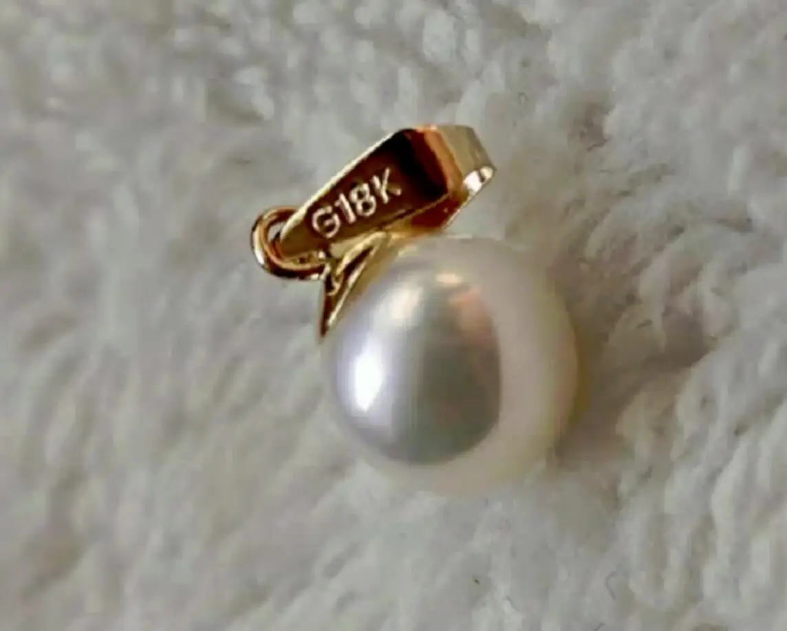 Natural Pearl AAAA 6-7mm 7-8mm 8-9mm 9-10mm 10-11mm 11-12mm 12-13mm Natural White Akoya Round Bead Pendant,  18k/AU750 Gold