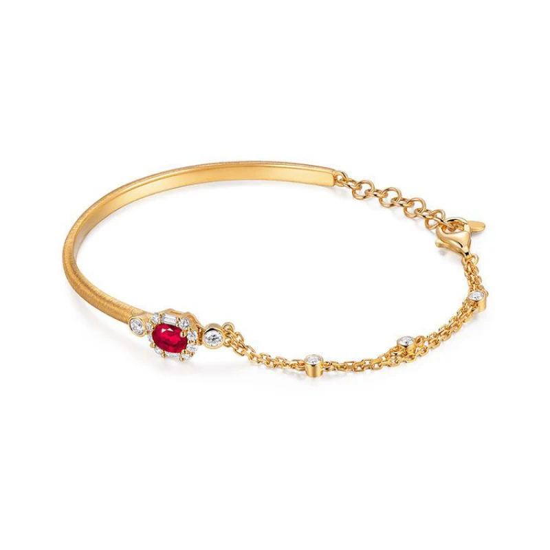 Classic Ruby Half Chain Charm Bracelet Party Wedding Jewelry New In Oval Pendant Irregular  Light luxury Bangles for Women Gift