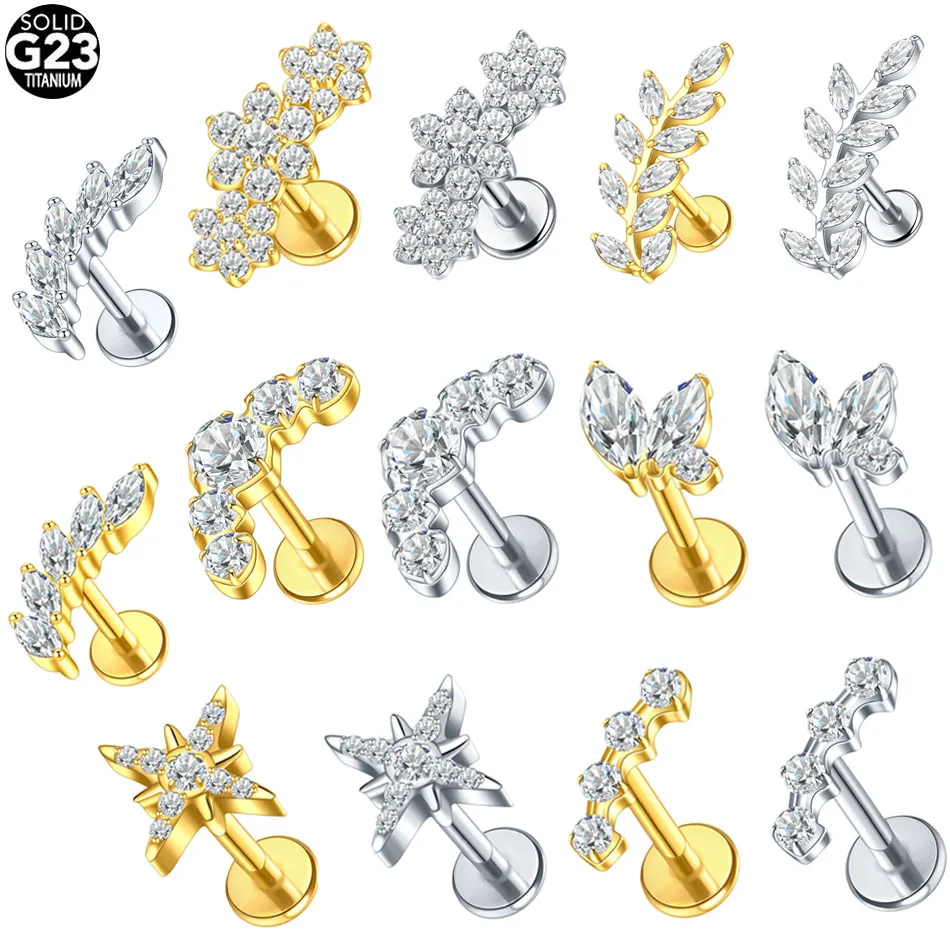 Pendientes de circonita cúbica de titanio para mujer, joyería para el cuerpo con rosca interna, Tragus, cartílago, hélice, Labret, 1 ud./5 uds.