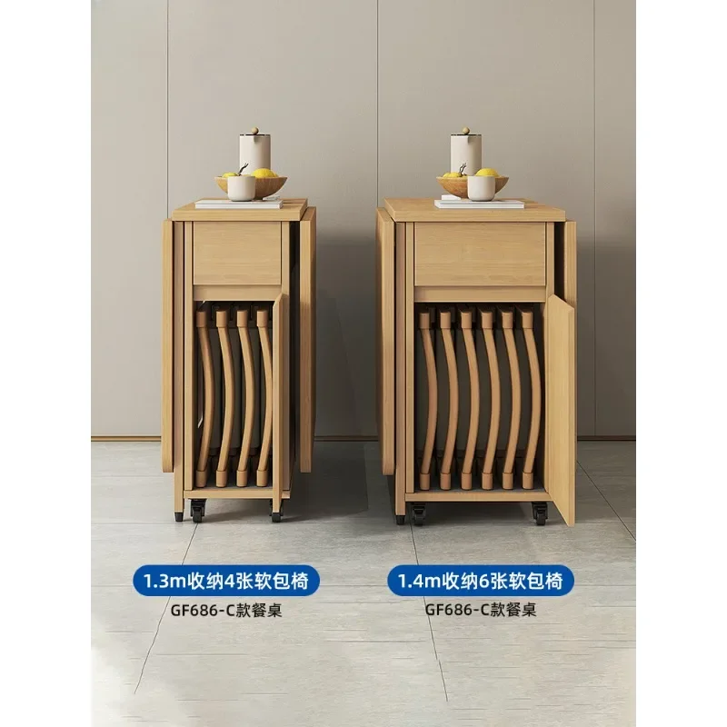 Small household folding dining table space-saving table simple modern 6-person movable solid wood folding table image 4