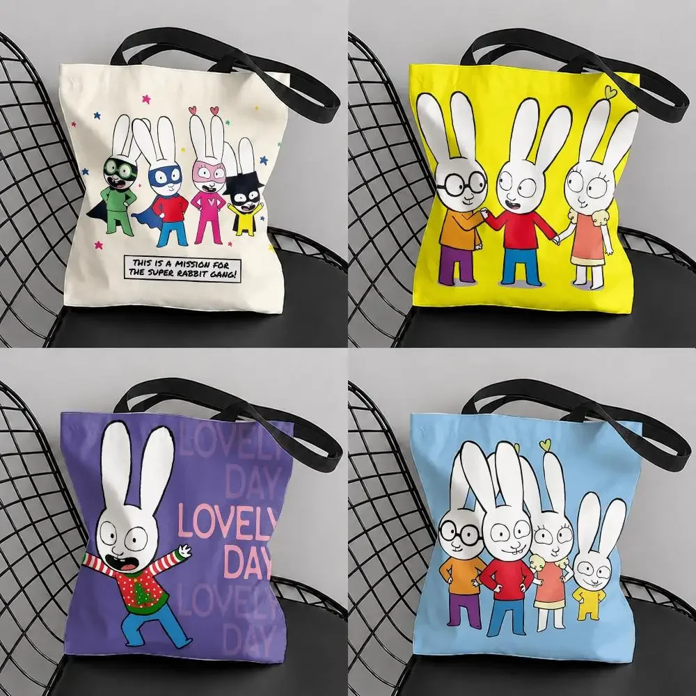 S-Simon Super Rabbit Storage Bags Canvas Tote Bag Double-Sided Print Fashion Shoulder Shopping Bag Gift Handbags