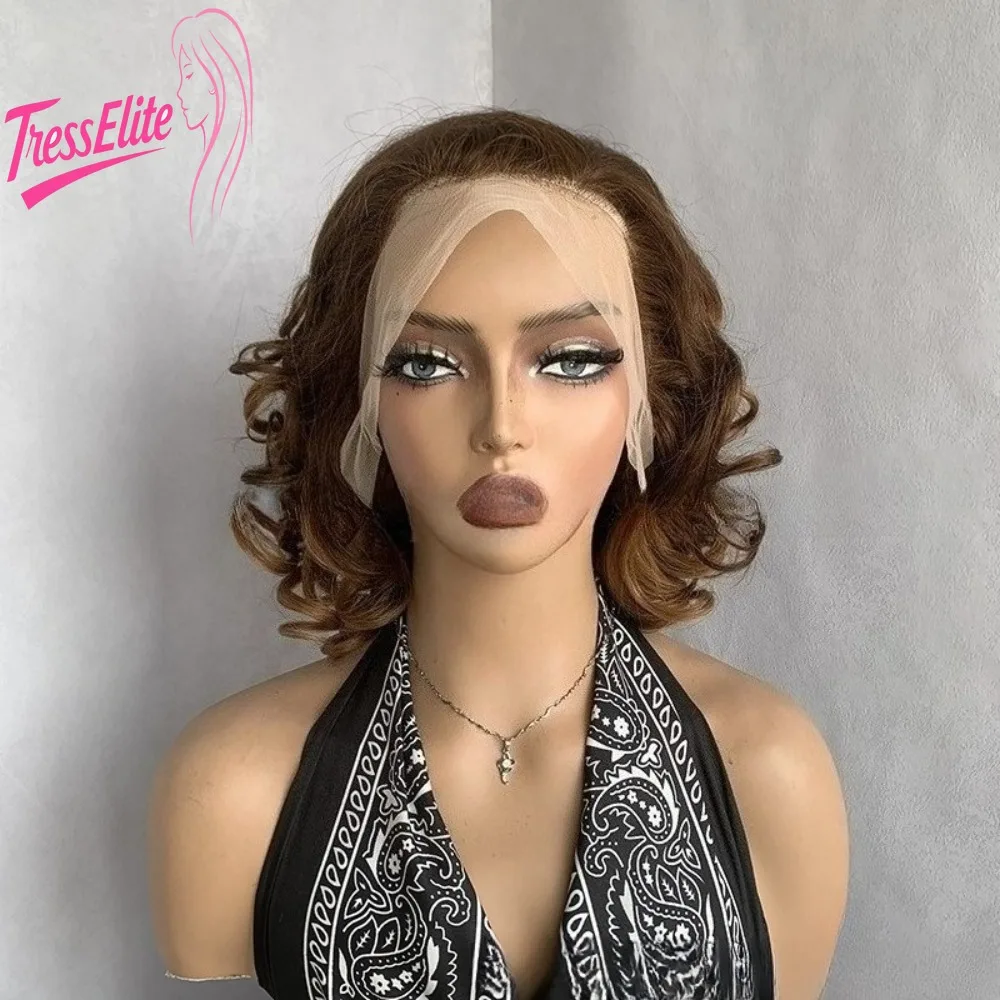 

European and American Short Curly Lace Wig with Loose and Large Curls Gradient Fashion Real Person Hair Natural Look Comfortable