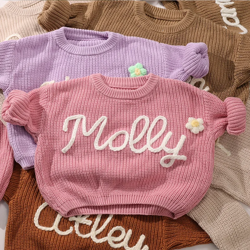 Custom Sweater Crewneck Pullovers For Kids Embroidered Exquisite Design Baby Shower Gift Personalized Unique Name By Hand-made